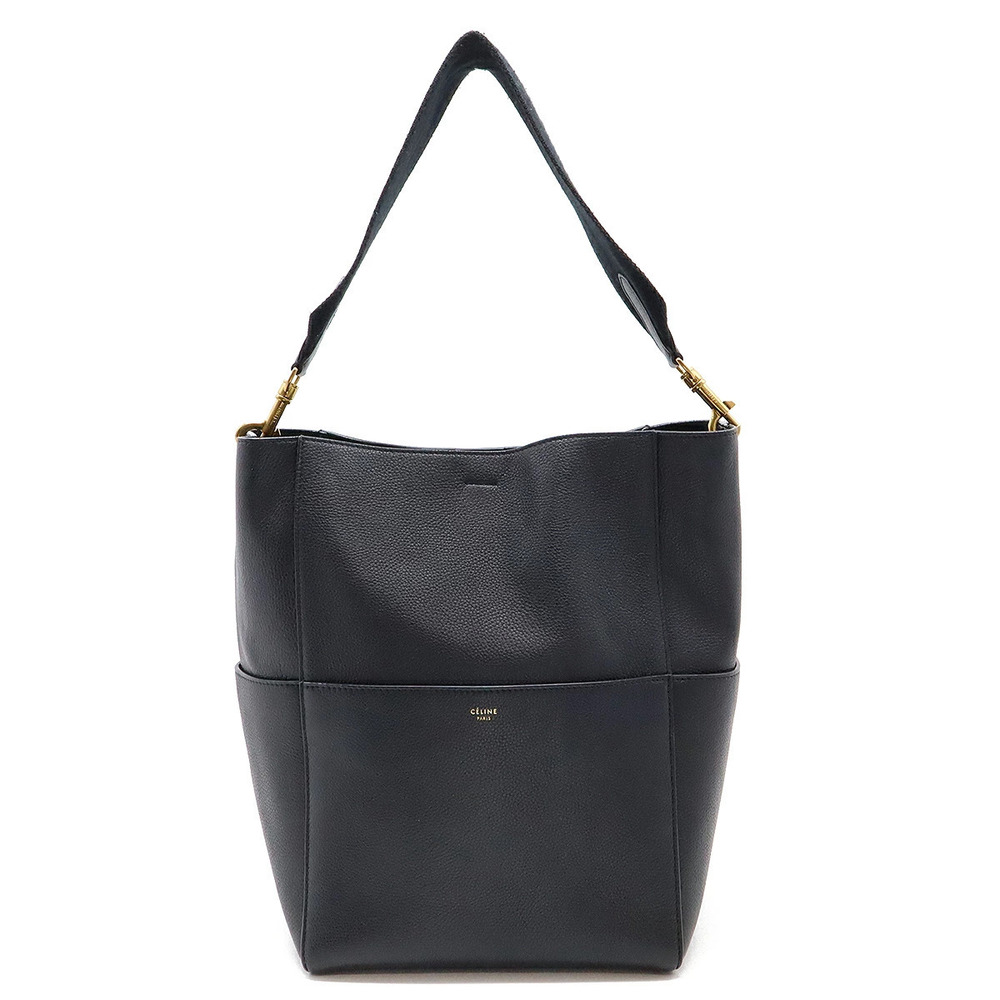 Celine Sangle Bucket Bag Shoulder Hobo Leather Black